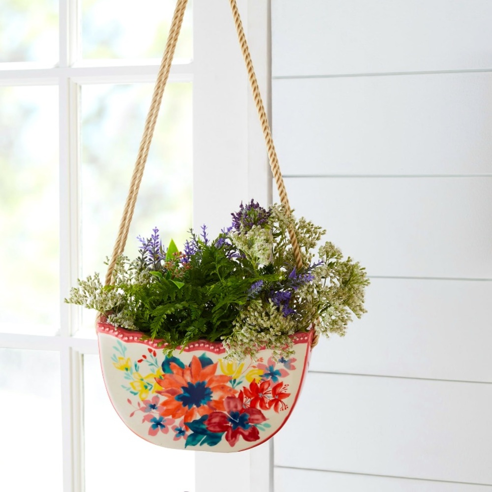 Pioneer Woman Floral 8" Ceramic Hanging Planter